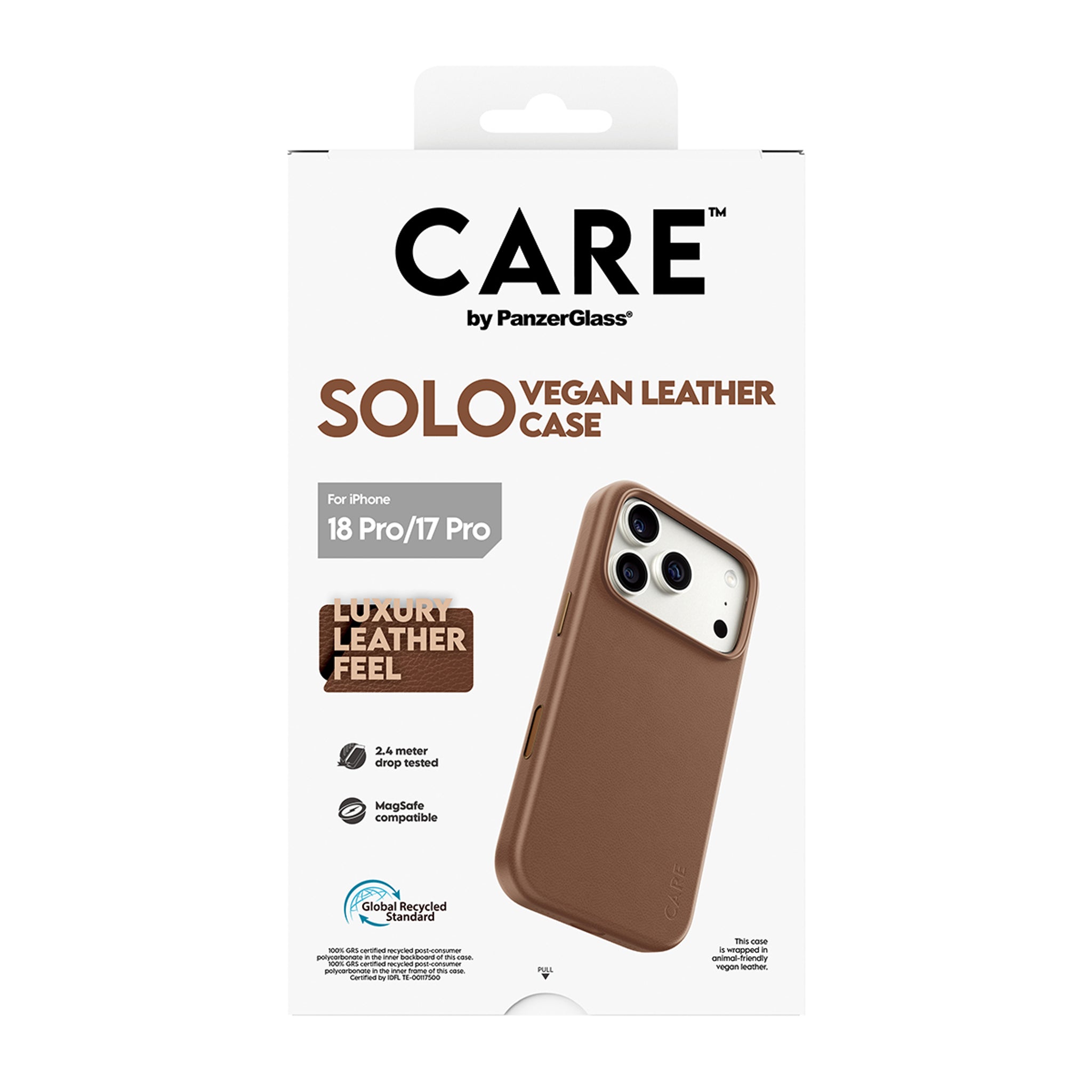CARE™ by PanzerGlass® Solo Vegan Leather Case Brown w. MagSafe iPhone 18 Pro | 17 Pro